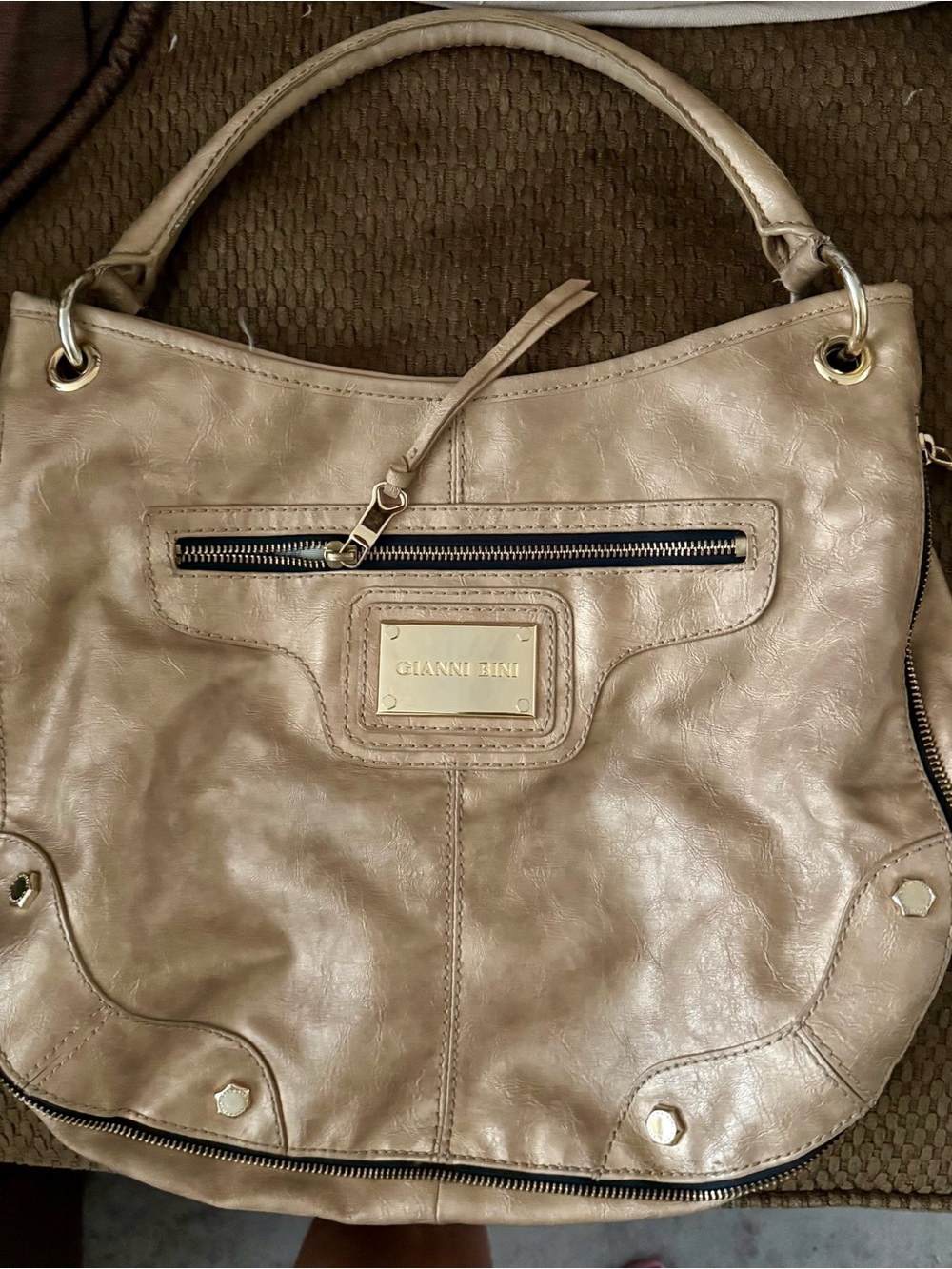 Gianni Bini gold Leather Tote Bag